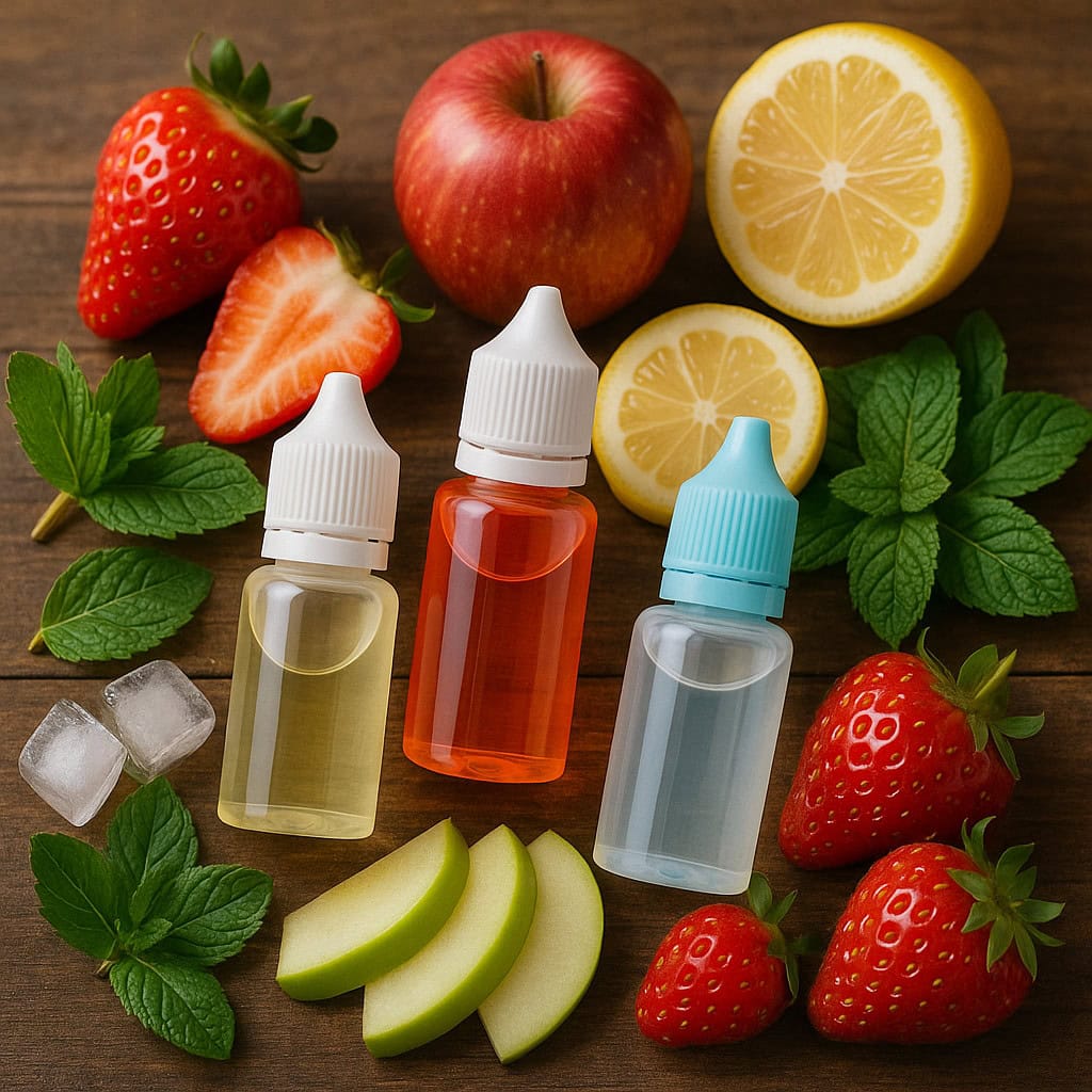 fruit flavours e-liquid bottles natural ingredients