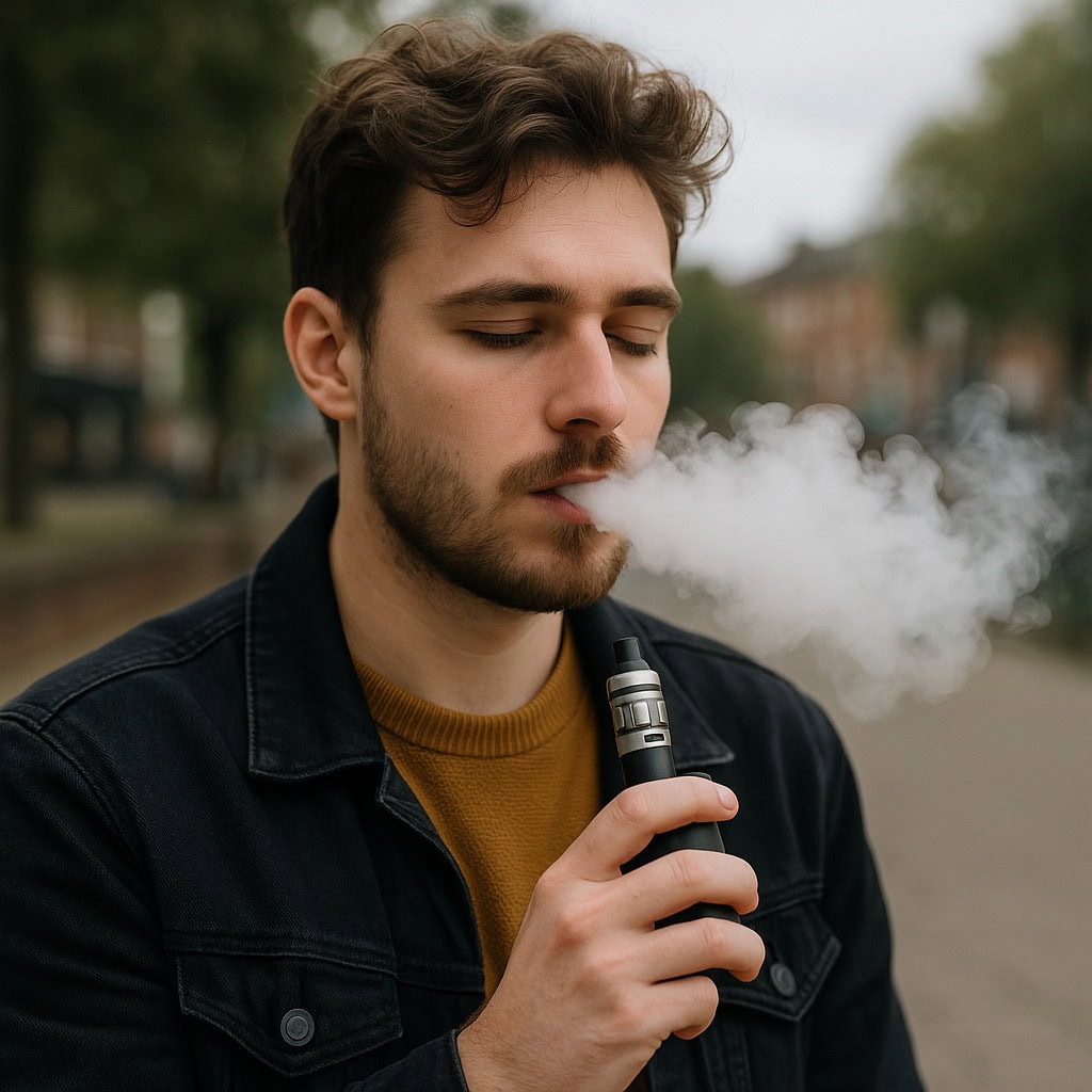 young man vaping outdoors lifestyle uk