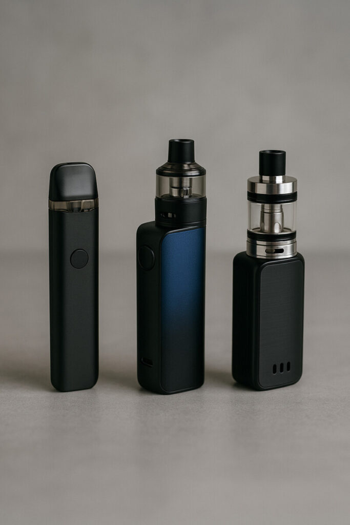 Three different vape kits in row – showcasing product range from online vape shop UK